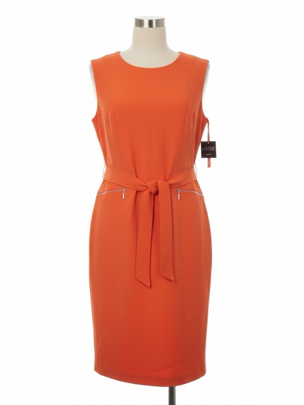 Kasper Bright Orange Sleeveless Tie-Waist Midi Dress Length 44” Waist 48”